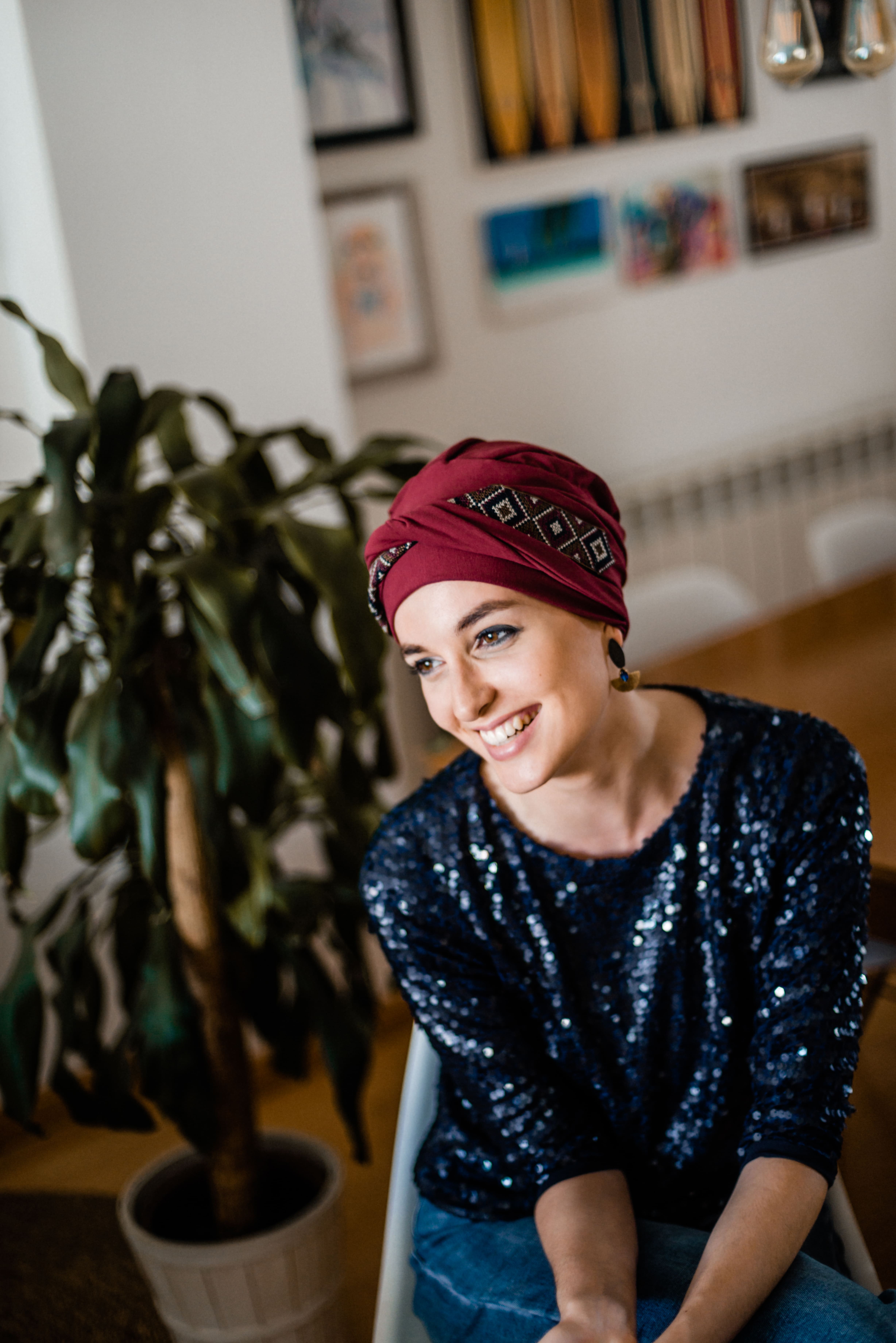 Turbante Modelo Cosy Padrão Maya Granate