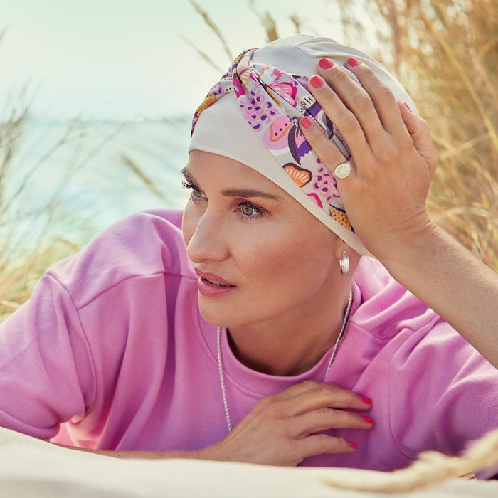 HocShakti Turbante 0772 padrão Cement with Bright Flower