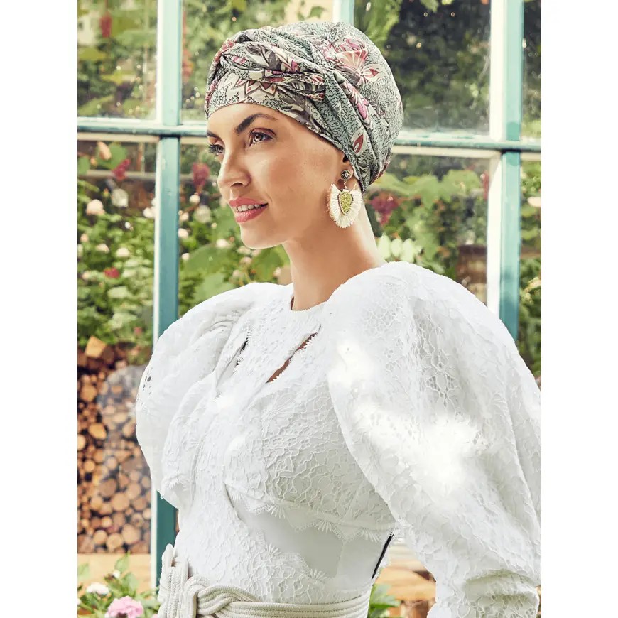 HocAmber Turbante Set 0869 padr&atilde;o Cheerful Garden Green