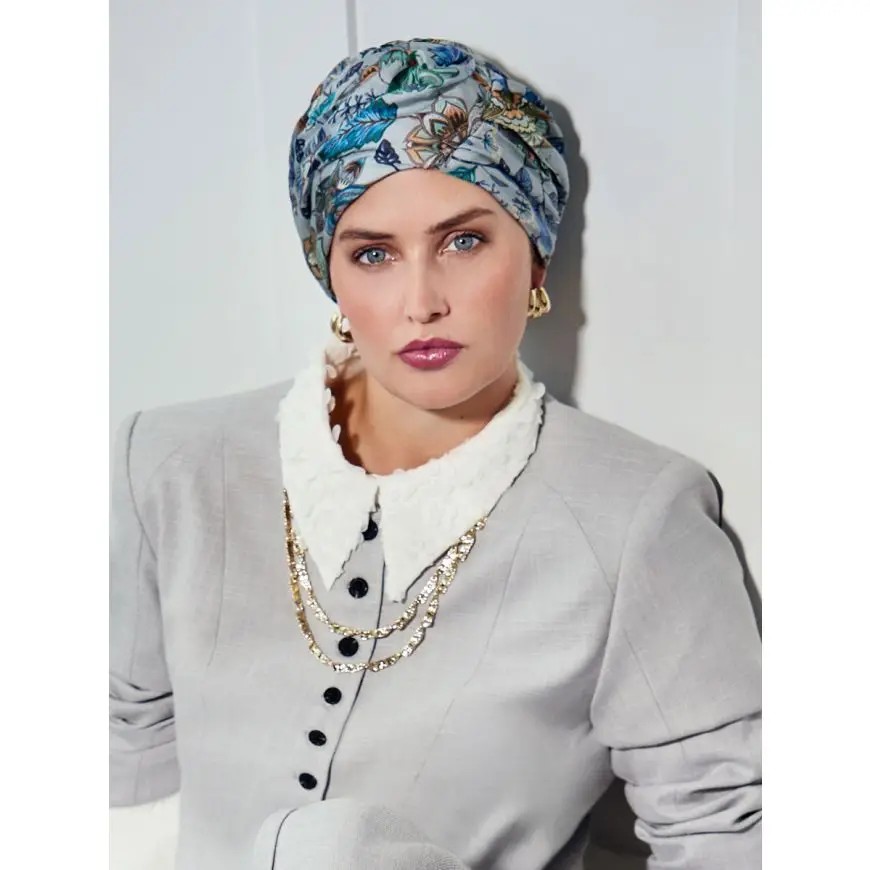 HocCiana Turbante 4091 padr&atilde;o Paisley Love Blue/Grey (100% Seda)