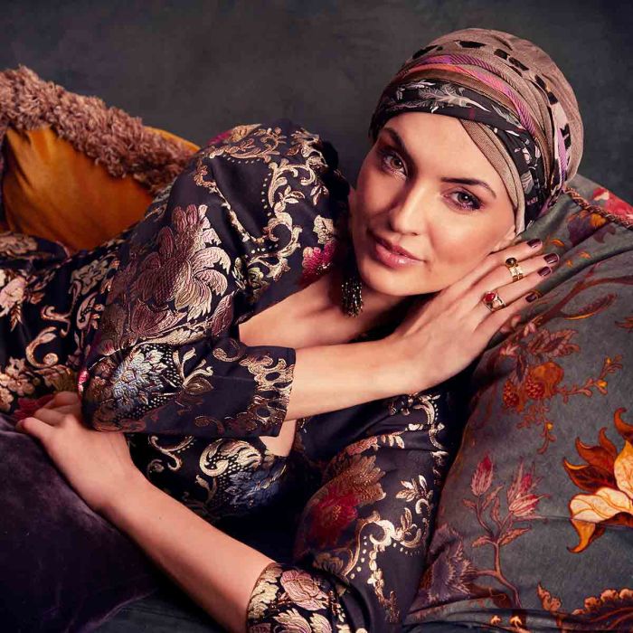 HocScarlett Boho Turban Set 0838 padr&atilde;o Dark Beige & Exotic Mix