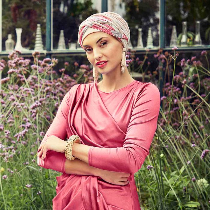 HocScarlett Boho Turban Set 0865 Soft Beige & Red Glam Mix